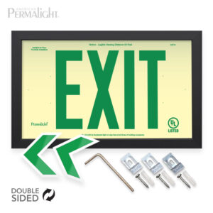 Permalight Rigid PVC Plastic EXIT Sign, Black Aluminum Frame, 6-inch Green Lettering (Double-Sided)